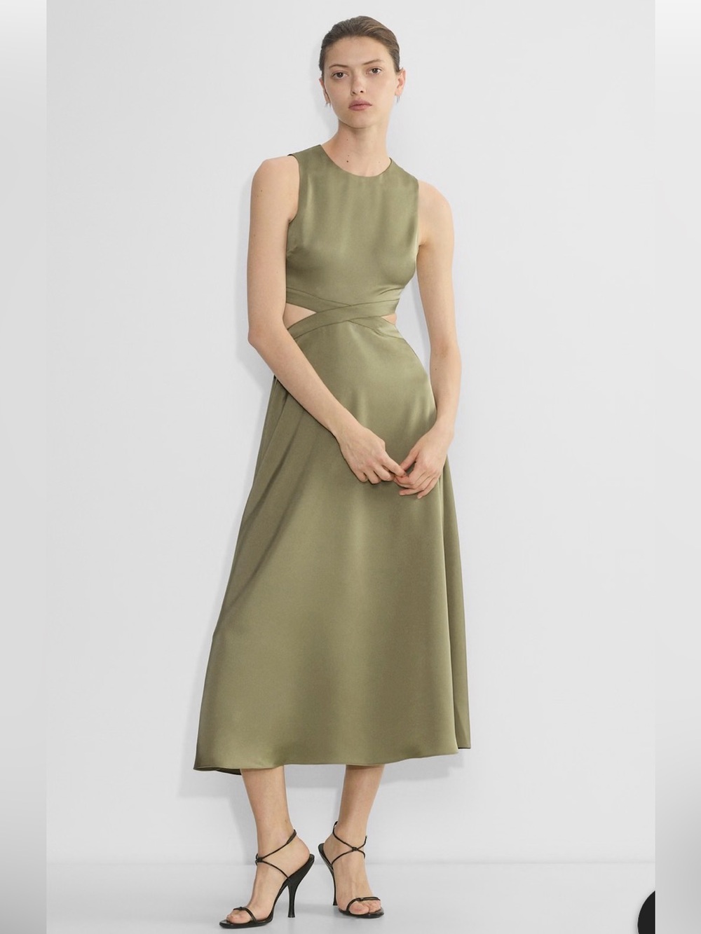 Aritzia Olive Cross-Waist Midi Dress